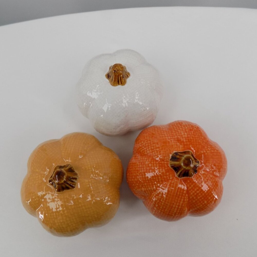 Set of 3 Ashland Ceramic Pumpkins Fall Heirloom Harvest Tabletop Decor New - Picture 5 of 9